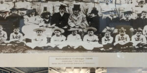 James Joyce dressed as the schoolmaster (seated, second row centre in “mortar board” academic cap) in the production of a school play, “Vice Versa,” at Belvedere College, SJ, Dublin, 1898; contemporary photographs of Belvedere’s prestigious campus.