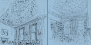 Illustrations by J.D. Williams which purportedly depict The Venus Room and The Diana Room (left to right, respectively) at Belvedere House as it was in 1786: the year Charles Doyle, S.J., told alumnus James Joyce the building was “completed and occupied.”