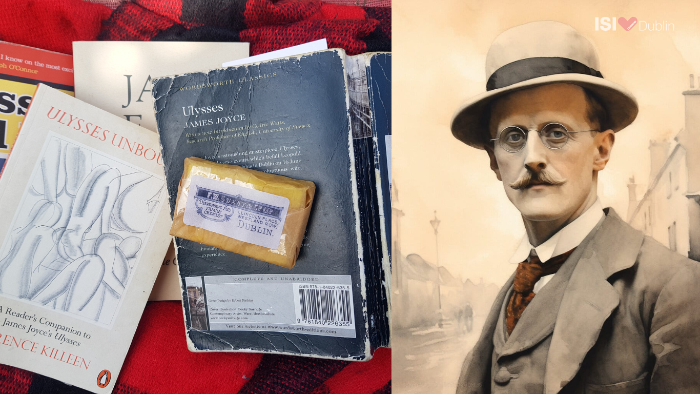 Our teacher Edia’s lemon soap amidst other Joyce (pictured right) ephemera purchased at Sweny’s pharmacy.