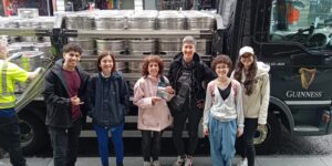 Our teacher Edia (third from the left) with her students outside the erstwhile offices of the Evening Telegraph.