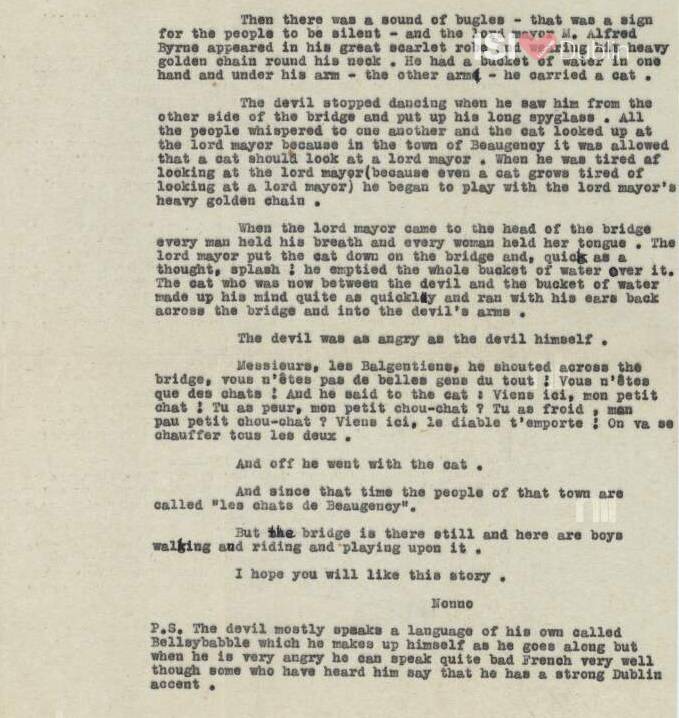 Fig. 8. Copia mecanografiada II de la carta enviada a Stephen Joyce desde Beaugency el 10 de agosto de 1936.