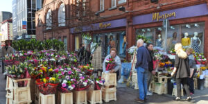 dublino,,irlanda.,fiori,bancarella,strada